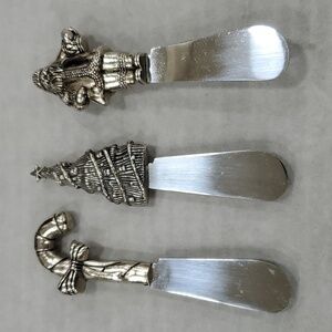 Holiday Jelly spreaders Cheese knives stainless steel blades lot of 3